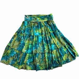 Y2K Fairy Core Boho Flowy Tiered Green Tie-dye Midi Skirt IZ Byer Size Medium